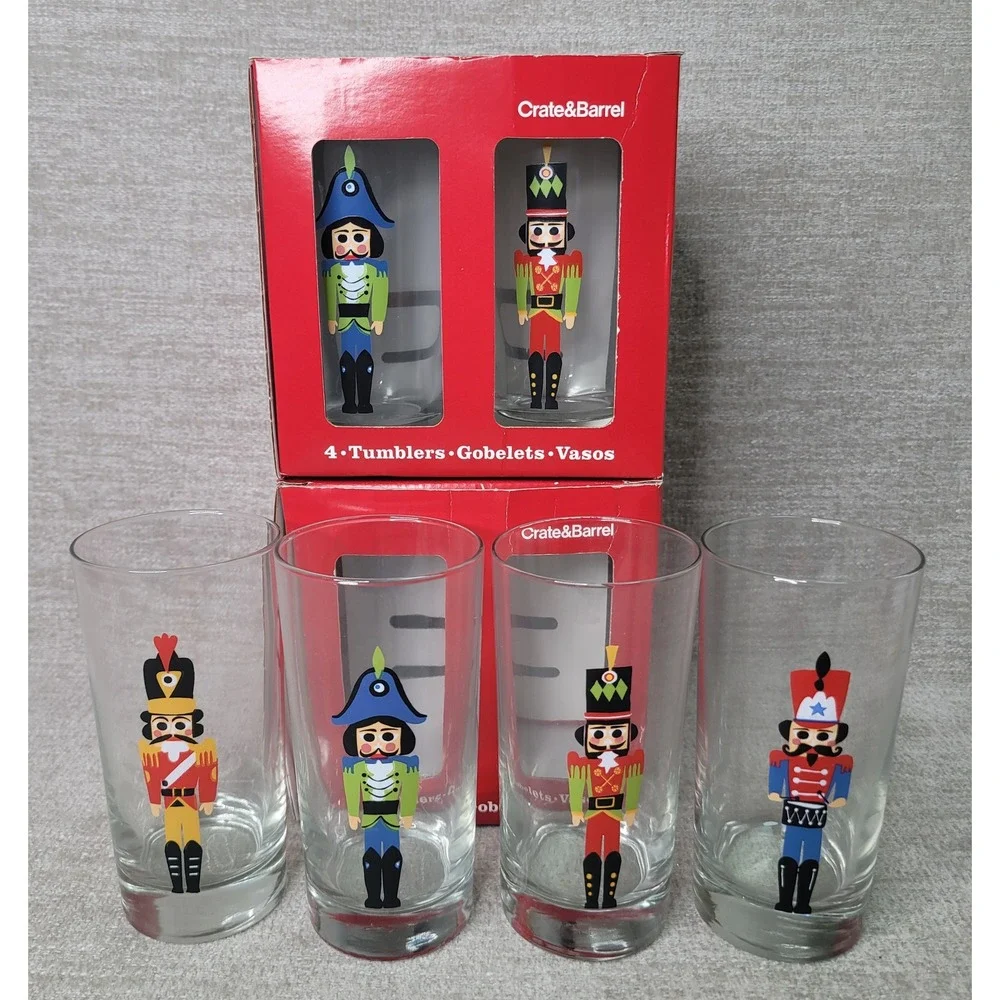 Crate & Barrel Nutcracker Tumblers 12 oz Set of 8 Holiday Christmas Glassware